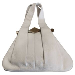 Sondra Roberts Pebbled White Leather Small Hinged Handbag